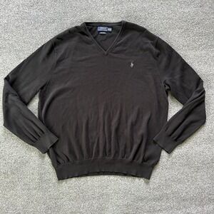 Polo Ralph Lauren Sweater Mens 2XL Black V Neck Pima Cotton Pullover Classic